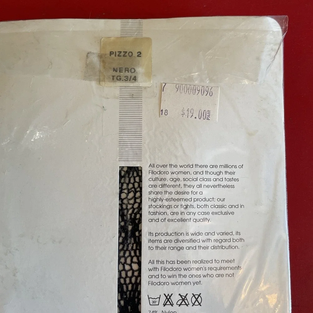 Filodoro‎ Black Fishnet Vintage Size 3/4 Nero Made In Italy Pantyhose